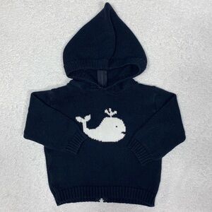 Carriage boutique Navy Whale Zip back Sweater with pointed hood 6m